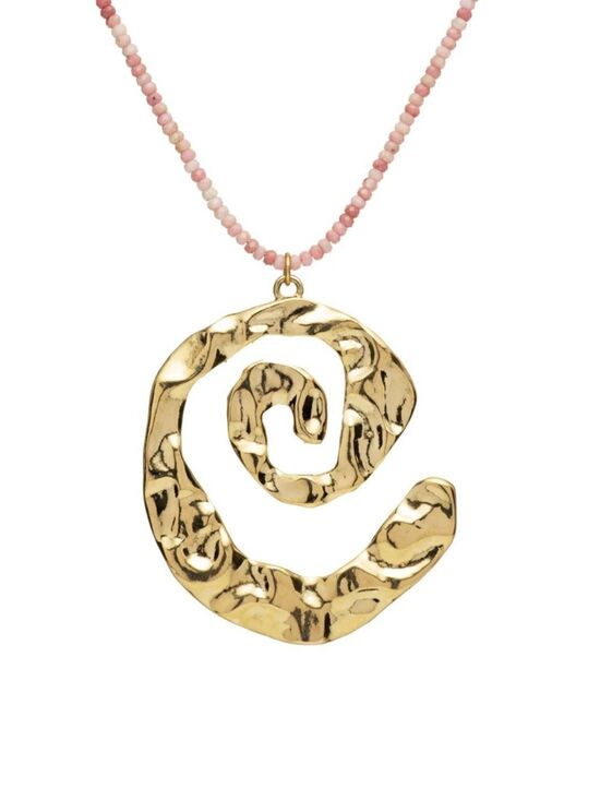 Mayamar Jewelry - Gold Spiral Pendant Necklace with Pink Beaded Chain - Women’s Fashion Jewelry